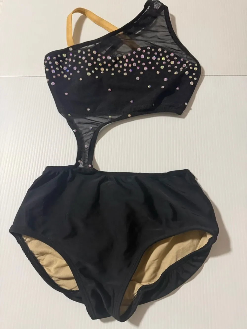 Ilo Gear Glamorous black custom dance costume leotard illusion XSA adult